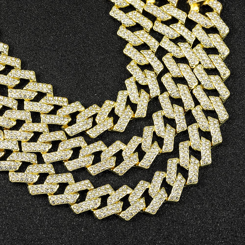 Men's Women's Hip-Hop Style Cuban Chain Full Diamond European American Alloy Material Trendy Personalized Hiphop Cool Party