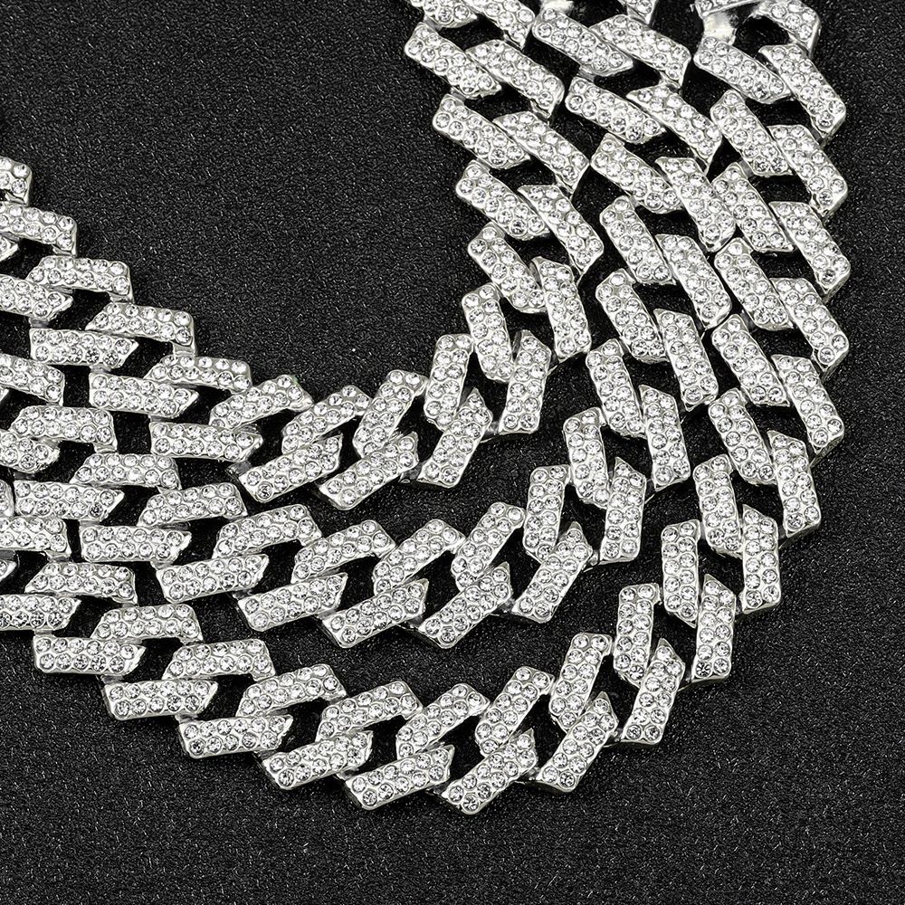 Men's Women's Hip-Hop Style Cuban Chain Full Diamond European American Alloy Material Trendy Personalized Hiphop Cool Party