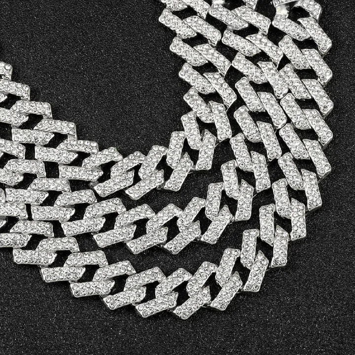 Men's Women's Hip-Hop Style Cuban Chain Full Diamond European American Alloy Material Trendy Personalized Hiphop Cool Party