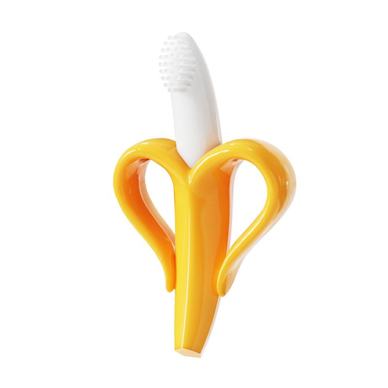 3PCS Banana Teether Soothing Pain Relief Soft Silicone Train Baby Toothbrush Teething Toys for Babies Toddlers Infants for Oral Hygiene Food Grade Can sterilized at high temperature With suction cup