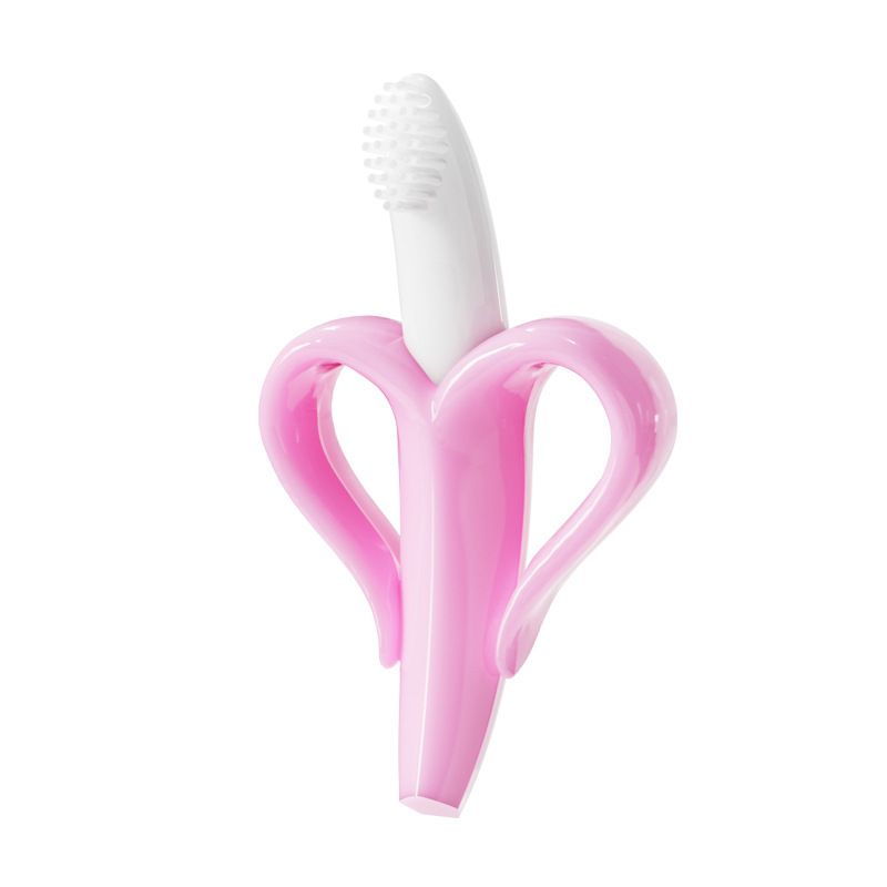 3PCS Banana Teether Soothing Pain Relief Soft Silicone Train Baby Toothbrush Teething Toys for Babies Toddlers Infants for Oral Hygiene Food Grade Can sterilized at high temperature With suction cup