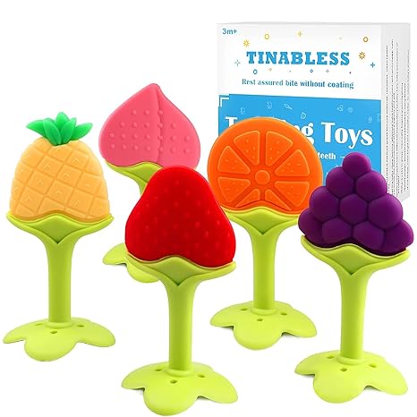 5PCS fruit Teether Soothing Pain Relief Soft Silicone Train Baby Toothbrush Teething Toys for Babies Toddlers Infants for Oral Hygiene Food Grade Can sterilized at high temperature With suction cup