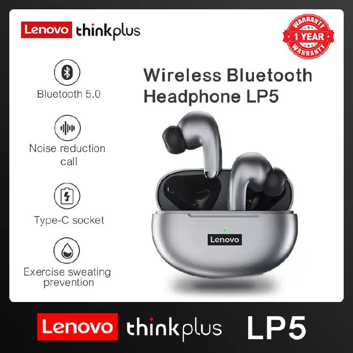 Lenovo ThinkPlus LP5 Bluetooth Earphones TWS Bluetooth Earphones Music 9D Surround Sound IPX5 Waterproof Wireless Bluetooth Earphones