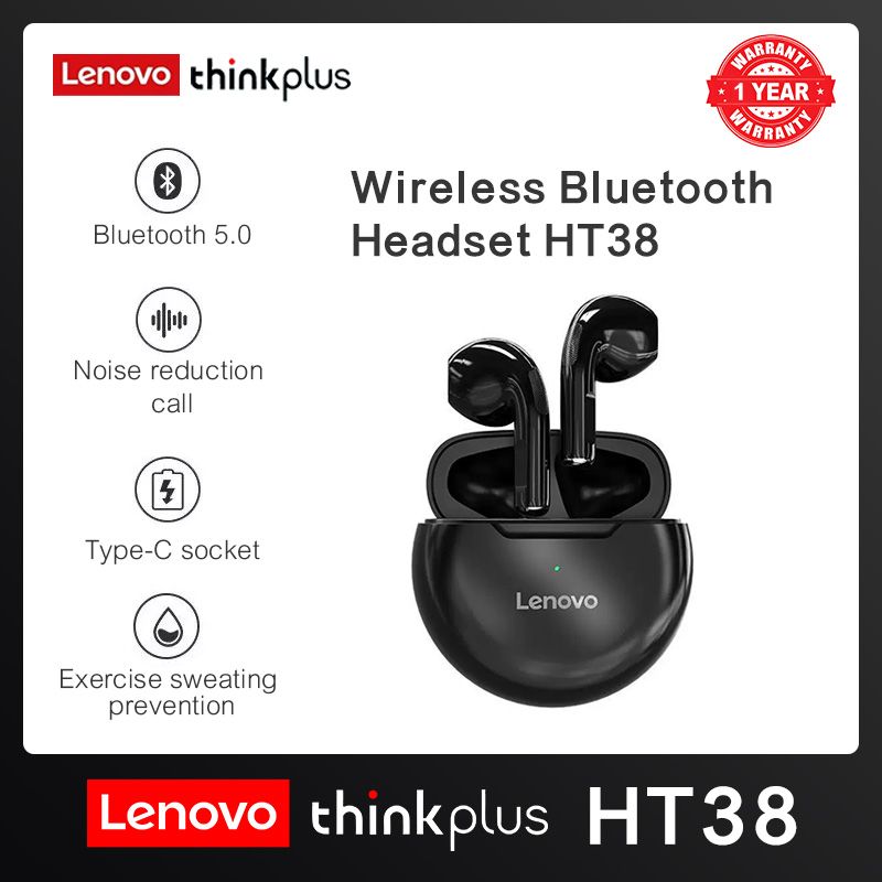 Lenovo Thinkplus HT38 Bluetooth Earphones TWS Wireless Bluetooth Earphones Sports Noise Reduction Waterproof Wireless Bluetooth Earphones