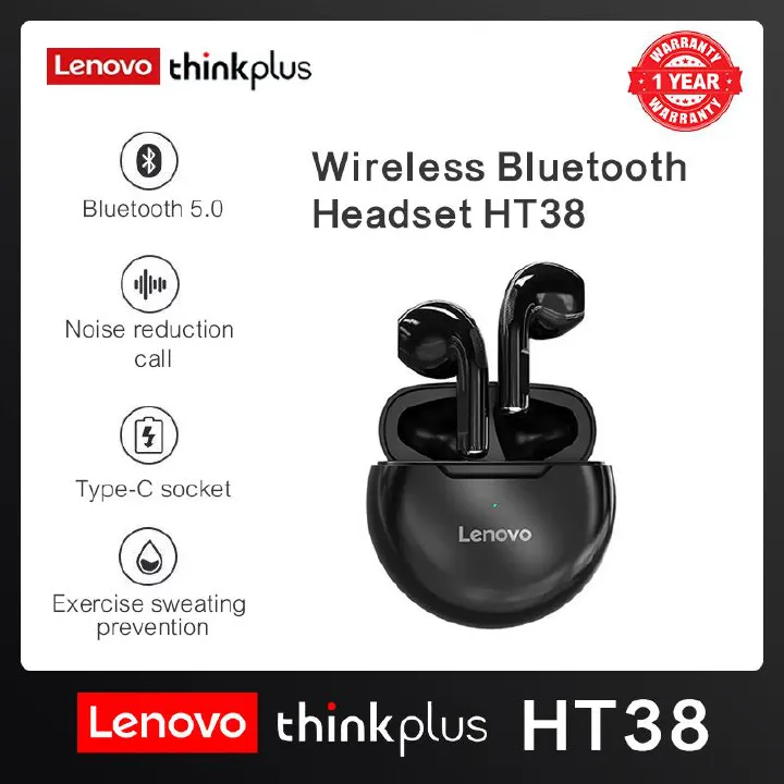 Lenovo Thinkplus HT38 Bluetooth Earphones TWS Wireless Bluetooth Earphones Sports Noise Reduction Waterproof Wireless Bluetooth Earphones