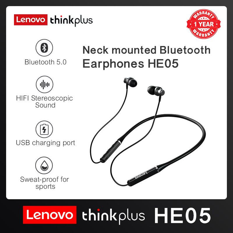 Lenovo ThinkPlus HE05 neck hanging Bluetooth earphones magnetic suction running waterproof TWS wireless Bluetooth earphones