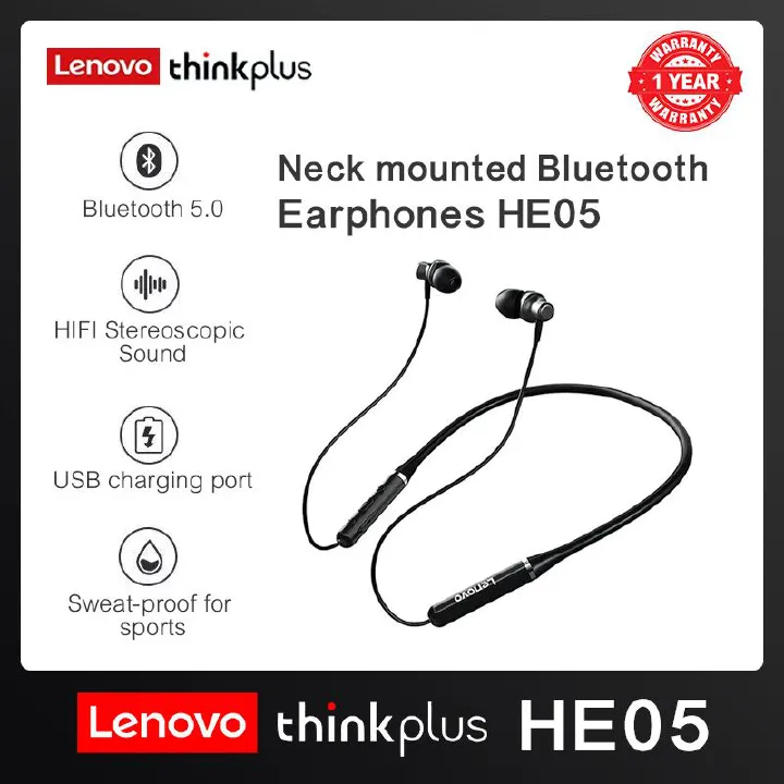 Lenovo ThinkPlus HE05 neck hanging Bluetooth earphones magnetic suction running waterproof TWS wireless Bluetooth earphones