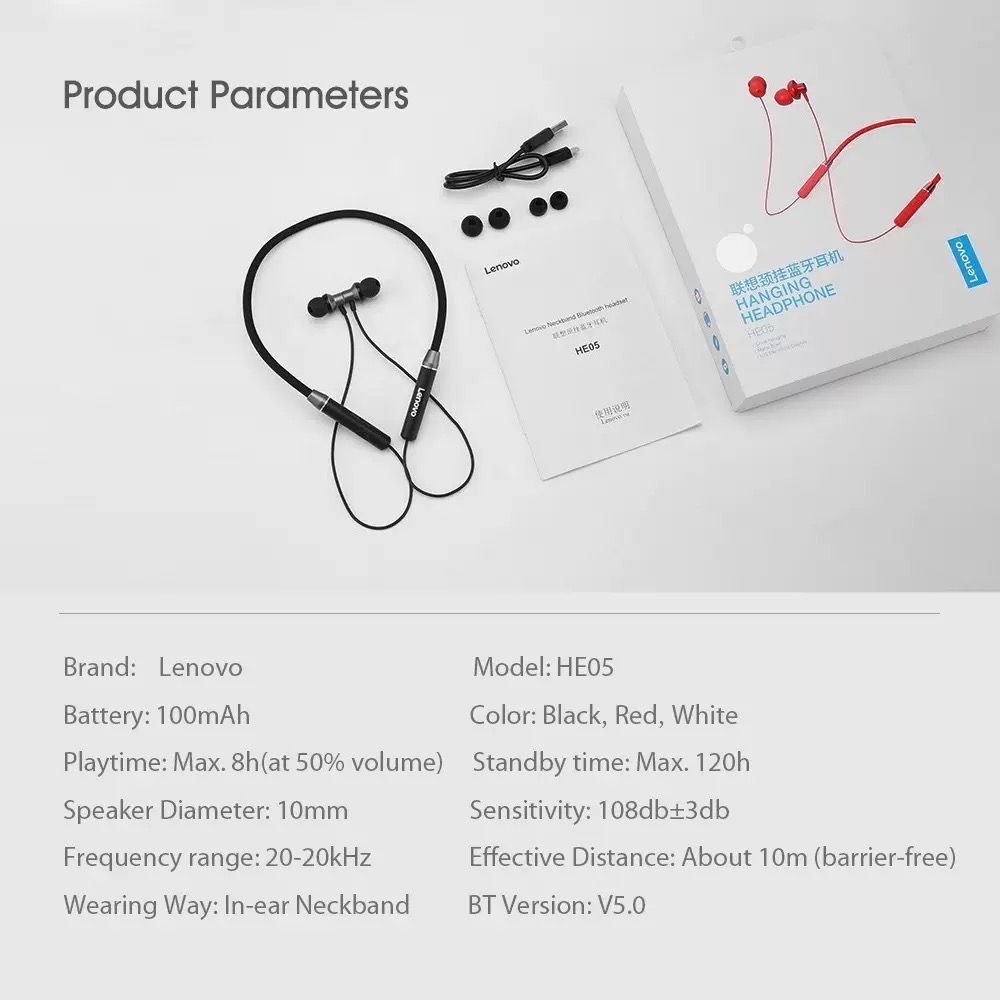 Lenovo ThinkPlus HE05 neck hanging Bluetooth earphones magnetic suction running waterproof TWS wireless Bluetooth earphones