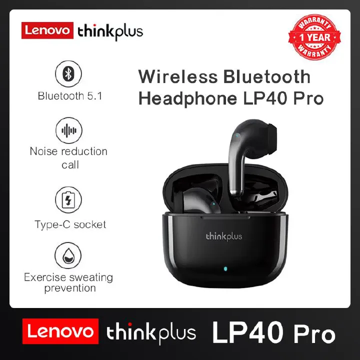 Lenovo Thinkplus LP40 Pro Touch Bluetooth Earphones TWS Wireless Bluetooth Earphones 5.0 Noise Reduction Dual Stereoscopic Sound Effect Wireless Bluetooth Earphones