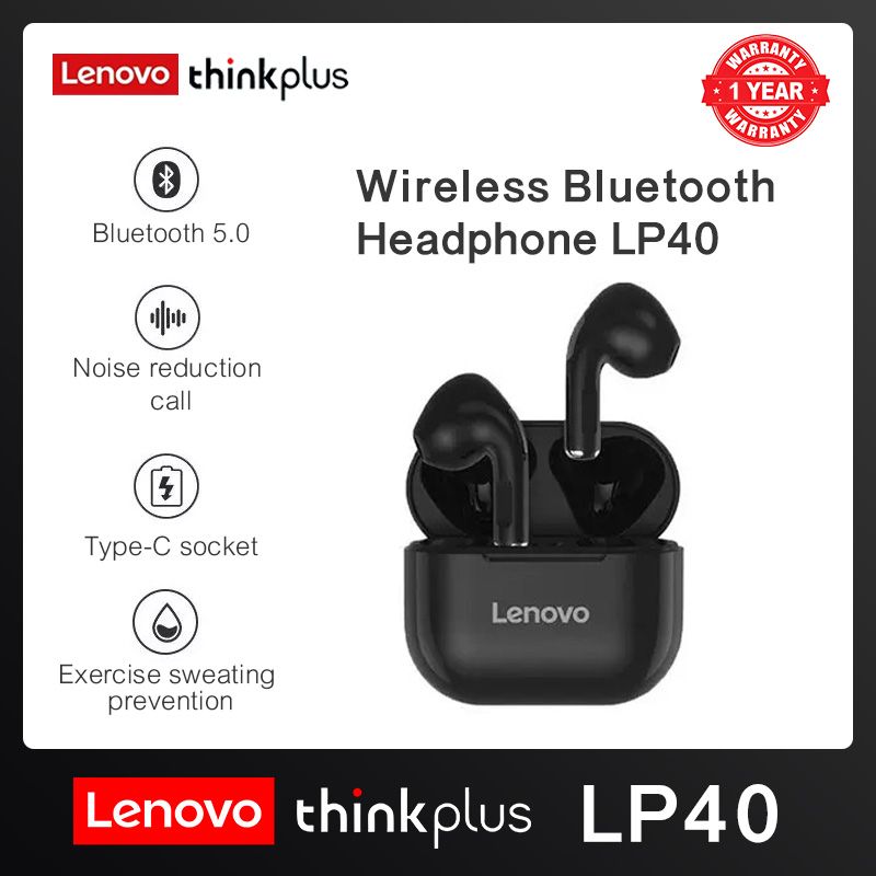 Lenovo Thinkplus LP40 Bluetooth Earphones TWS Wireless Bluetooth Earphones 5.0 Bluetooth Sports Noise Reduction Waterproof Wireless Bluetooth Earphones