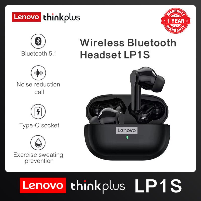 Lenovo Thinkplus LP1S Touch Bluetooth Earphones TWS Wireless Bluetooth Earphones 5.0 Noise Reduction Dual Stereo Sound Bluetooth Earphones