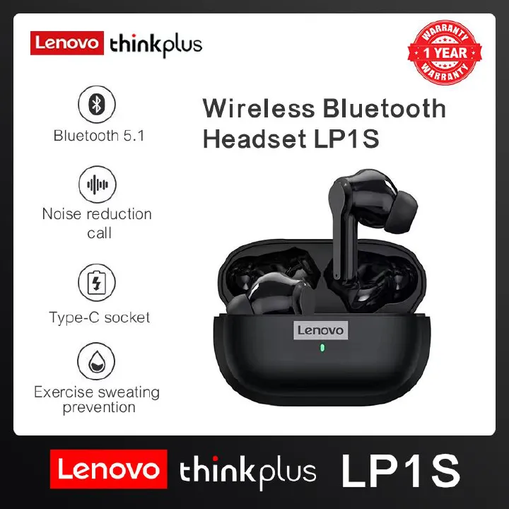 Lenovo Thinkplus LP1S Touch Bluetooth Earphones TWS Wireless Bluetooth Earphones 5.0 Noise Reduction Dual Stereo Sound Bluetooth Earphones