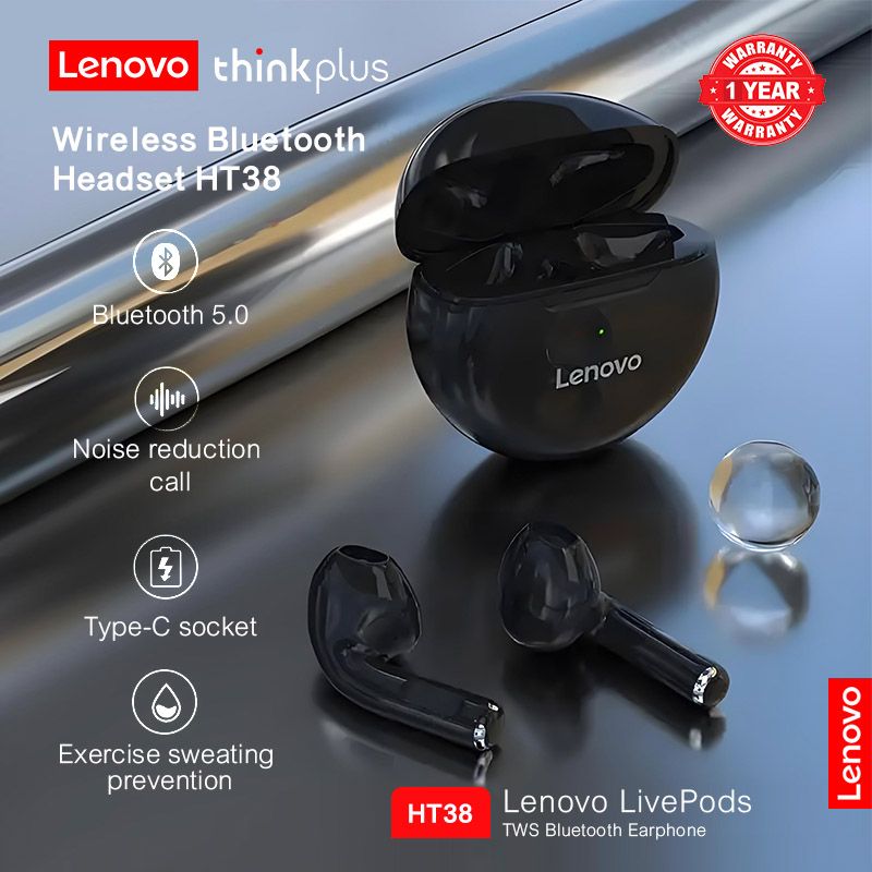 Lenovo Thinkplus HT38 Bluetooth Earphones TWS Wireless Bluetooth Earphones Sports Noise Reduction Waterproof Wireless Bluetooth Earphones