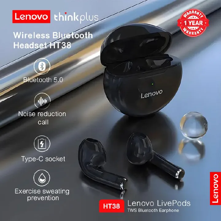 Lenovo Thinkplus HT38 Bluetooth Earphones TWS Wireless Bluetooth Earphones Sports Noise Reduction Waterproof Wireless Bluetooth Earphones