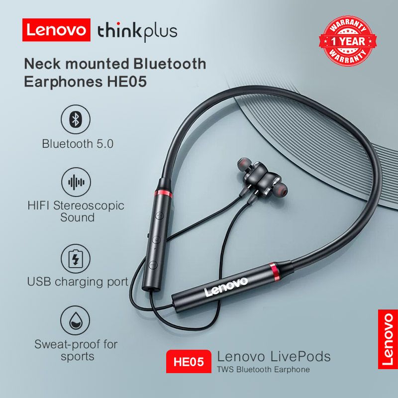 Lenovo ThinkPlus HE05 neck hanging Bluetooth earphones magnetic suction running waterproof TWS wireless Bluetooth earphones