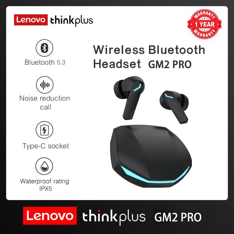 Lenovo Thinkplus GM2Pro Touch Bluetooth Earphones TWS Wireless Bluetooth Earphones 5.3 Noise Reduction Dual Stereo Sound Bluetooth Earphones