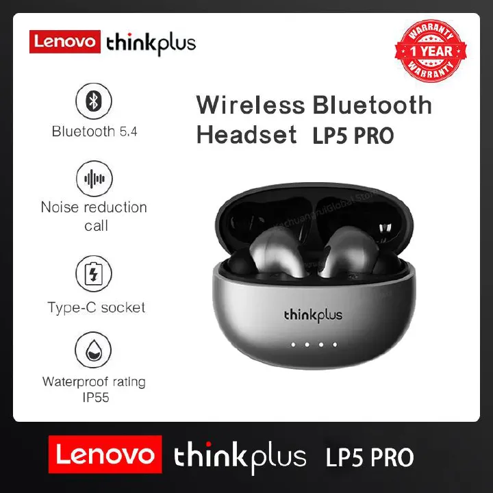 Lenovo Thinkplus LP5Pro Touch Bluetooth Earphones TWS Wireless Bluetooth Earphones 5.4 Noise Reduction Dual Stereo Sound Bluetooth Earphones