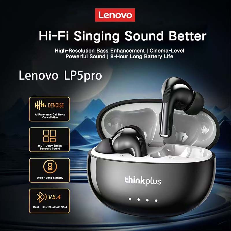 Lenovo Thinkplus LP5Pro Touch Bluetooth Earphones TWS Wireless Bluetooth Earphones 5.4 Noise Reduction Dual Stereo Sound Bluetooth Earphones
