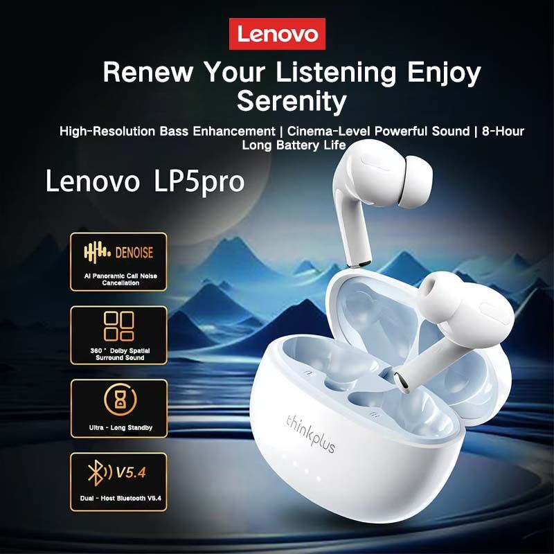 Lenovo Thinkplus LP5Pro Touch Bluetooth Earphones TWS Wireless Bluetooth Earphones 5.4 Noise Reduction Dual Stereo Sound Bluetooth Earphones