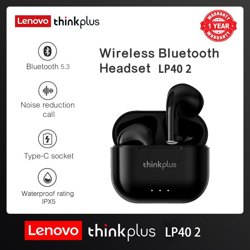 Lenovo Thinkplus LP40 second generation Touch Bluetooth Earphones TWS Wireless Bluetooth Earphones 5.3 Noise Reduction Dual Stereo Sound Bluetooth Earphones