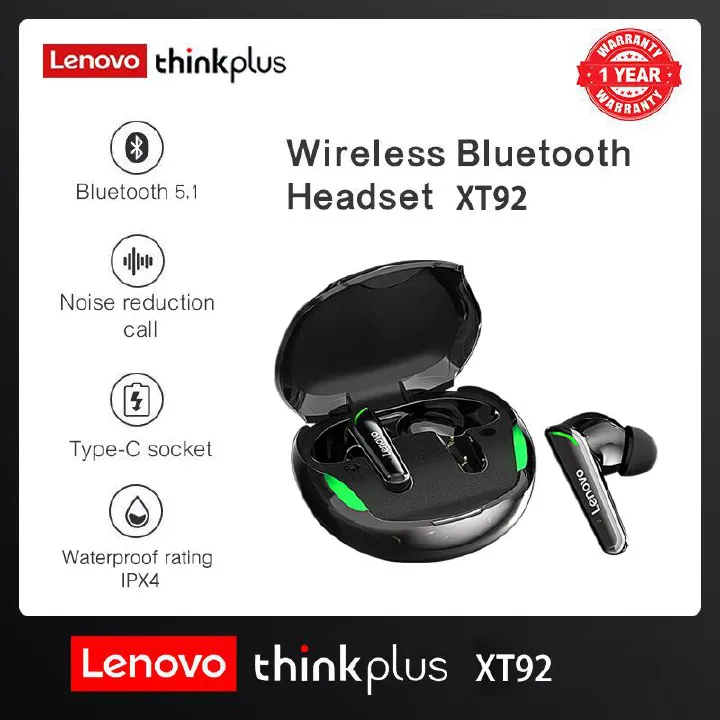 Lenovo Thinkplus XT92 Touch Bluetooth Earphones TWS Wireless Bluetooth Earphones 5.1 Noise Reduction Dual Stereo Sound Bluetooth Earphones