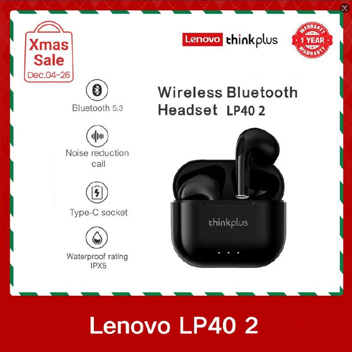Lenovo Thinkplus LP40 second generation Touch earpods TWS Wireless earbuds 5.3 Noise Reduction Dual Stereo Sound Bluetooth