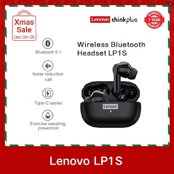 Lenovo Thinkplus LP1S Touch Earphones TWS Wireless earpods 5.0 Noise Reduction Dual Stereo Sound earbuds