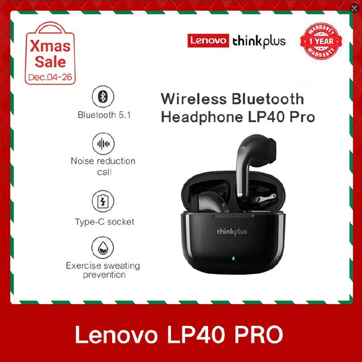 Lenovo Thinkplus LP40 Pro Touch Earphones TWS Wireless earpods 5.0 Noise Reduction Dual Stereoscopic Sound Effect Wireless earbuds