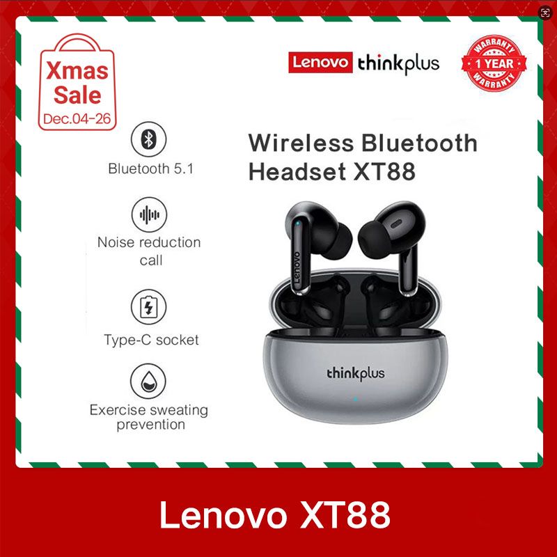 Lenovo Thinkplus XT88 Earphones TWS Wireless earpodsTouch Control 5.3 Bluetooth Dual Stereo Sound Noise Reduction Wireless Laiya earbuds