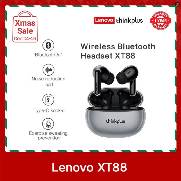 Lenovo Thinkplus XT88 Earphones TWS Wireless earpodsTouch Control 5.3 Bluetooth Dual Stereo Sound Noise Reduction Wireless Laiya earbuds