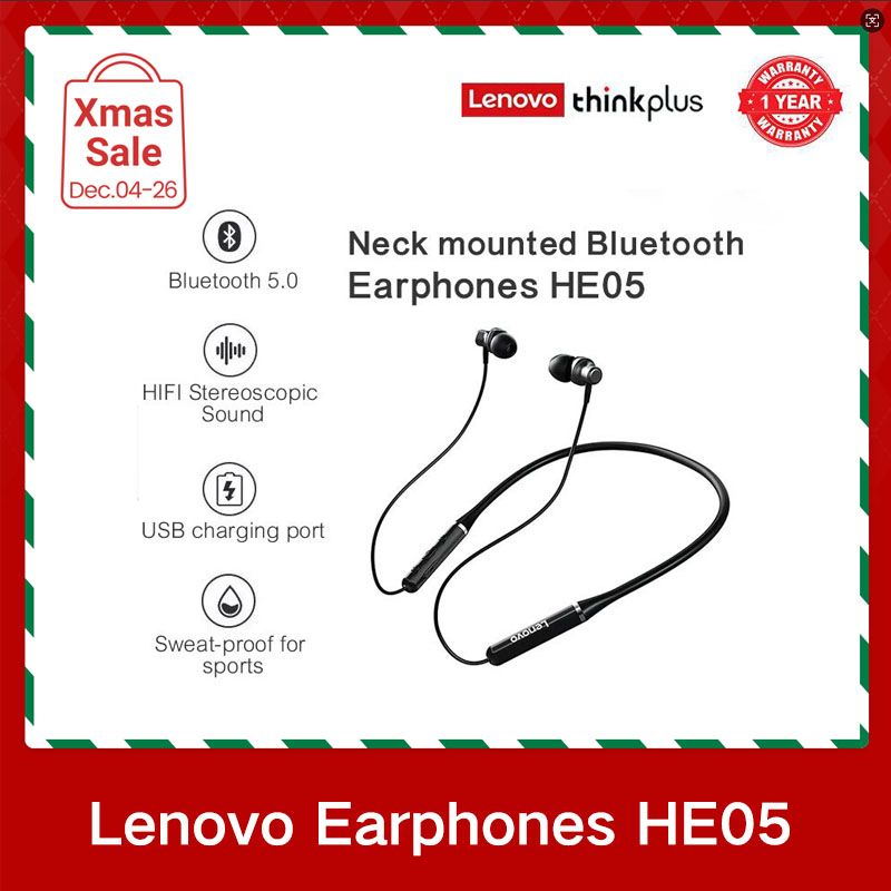 Lenovo ThinkPlus HE05 neck hanging earphones magnetic suction running waterproof TWS wireless earbuds