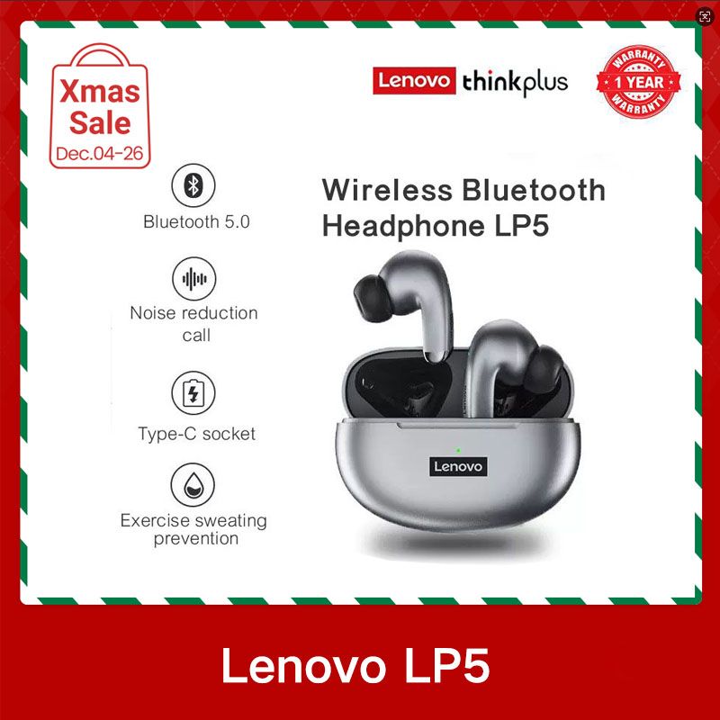 Lenovo ThinkPlus LP5 Earphones TWS earpods Music 9D Surround Sound IPX5 Waterproof Wireless earbud