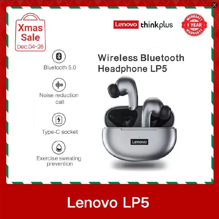 Lenovo ThinkPlus LP5 Earphones TWS earpods Music 9D Surround Sound IPX5 Waterproof Wireless earbud