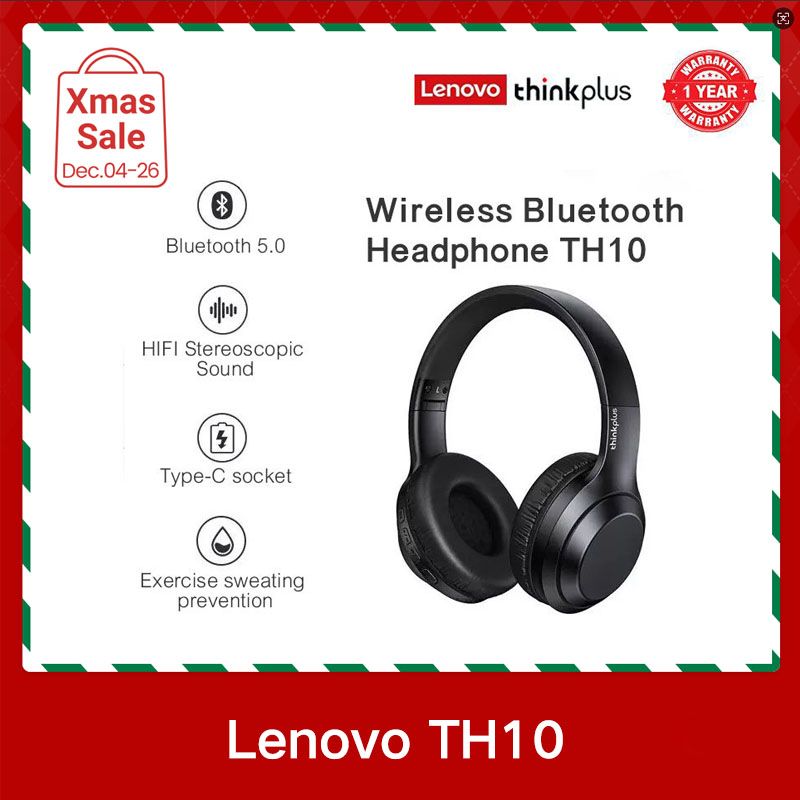 Lenovo Thinkplus TH10 Head mounted Wireless Earphones for Music 9D Surround Sound and Microphone 3.5MM Assist Smartphones IOS and Android earpods