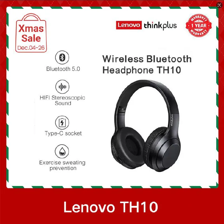 Lenovo Thinkplus TH10 Head mounted Wireless Earphones for Music 9D Surround Sound and Microphone 3.5MM Assist Smartphones IOS and Android earpods