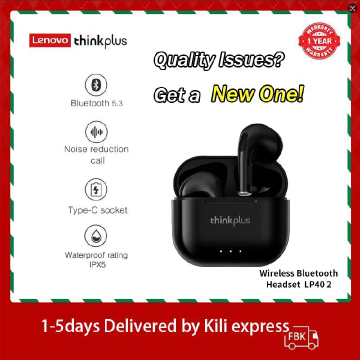 Lenovo Thinkplus LP40 second generation Touch earpods TWS Wireless earbuds 5.3 Noise Reduction Dual Stereo Sound Bluetooth headphone