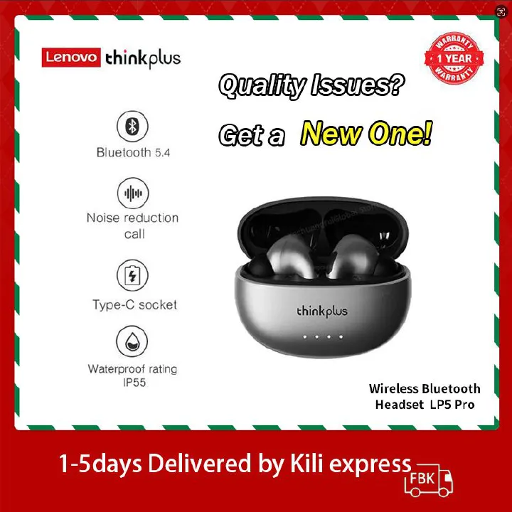 Lenovo Thinkplus LP5Pro Touch Earphones TWS Wireless earpods 5.4 Noise Reduction Dual Stereo Sound headphone