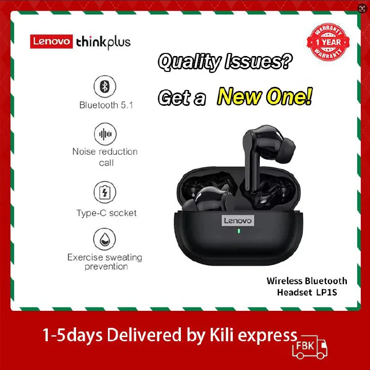 Lenovo Thinkplus LP1S Touch Earphones TWS Wireless earpods 5.0 Noise Reduction Dual Stereo Sound headphone