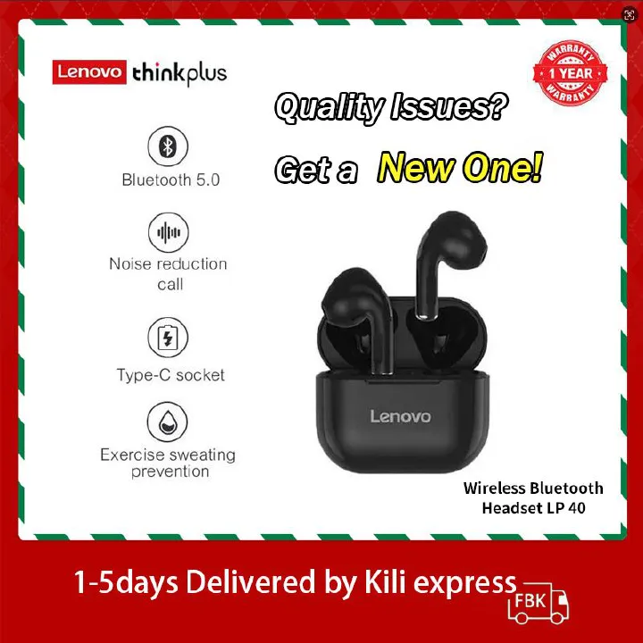 Lenovo Thinkplus LP40 Earphones TWS Wireless earpods 5.0 earbuds Sports Noise Reduction Waterproof Wireless Bluetooth headphone