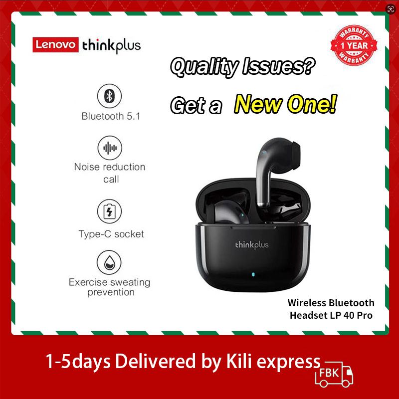 Lenovo Thinkplus LP40 Pro Touch Earphones TWS Wireless earpods 5.0 Noise Reduction Dual Stereoscopic Sound Effect Wireless headphone