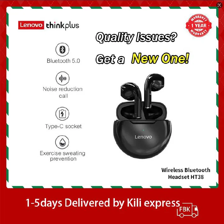 Lenovo Thinkplus HT38 Earphones TWS Wireless earpods Sports Noise Reduction Waterproof Wireless headphone