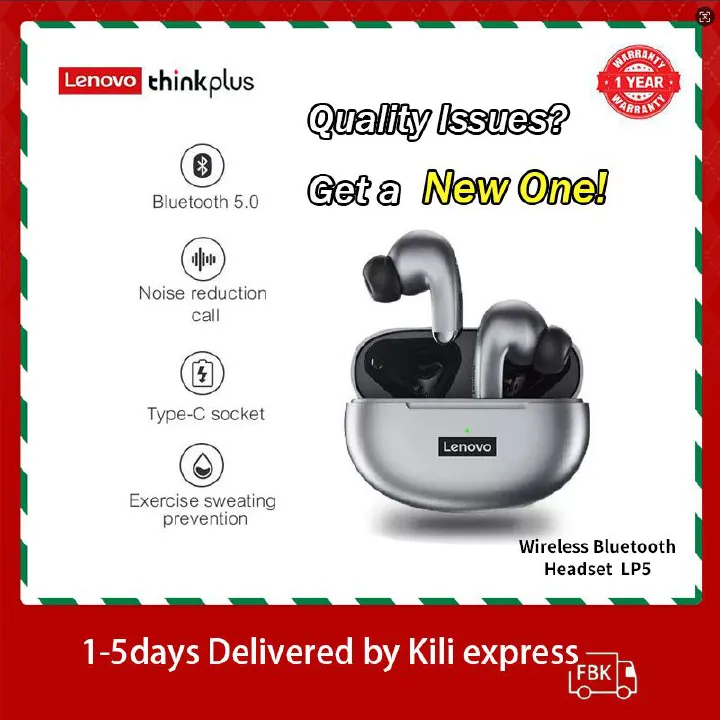 Lenovo ThinkPlus LP5 Earphones TWS earpods Music 9D Surround Sound IPX5 Waterproof Wireless headphone