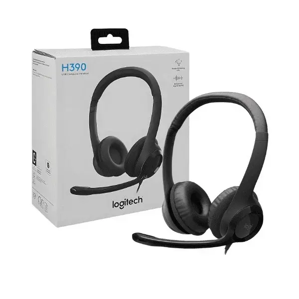 Logitech H390 USB Headset with Noise Canceling Microphone and In-Line Controls for Clear Audio During Calls, Meeting,s and Online Communication
