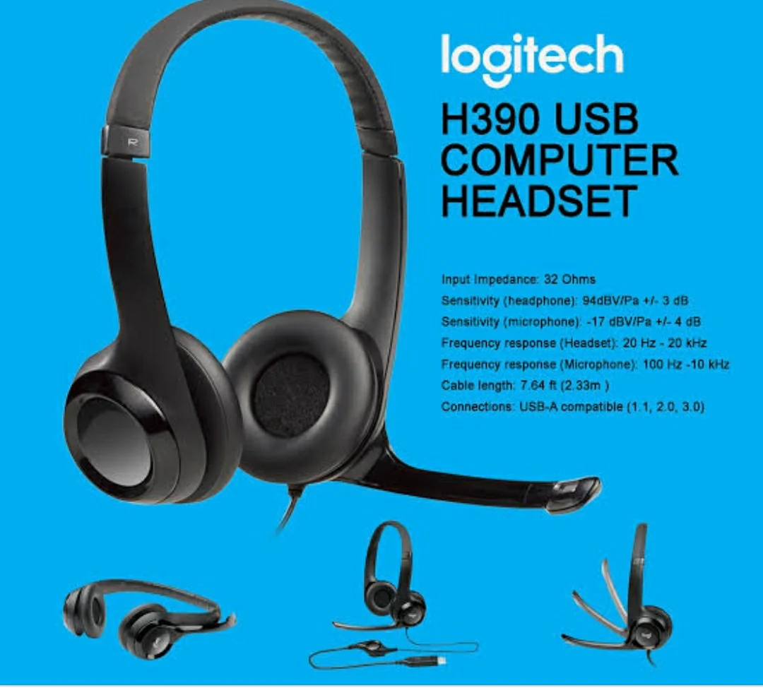 Logitech H390 USB Headset with Noise Canceling Microphone and In-Line Controls for Clear Audio During Calls, Meeting,s and Online Communication