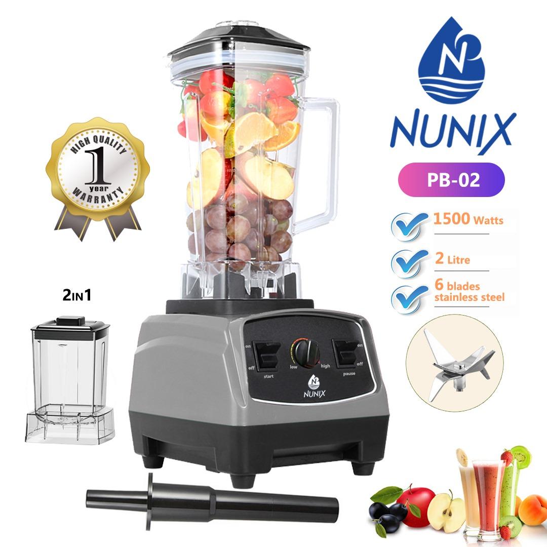 Nunix pb-02 2 in 1 commercial blender,1500 W 2L,6 blade stainless steel