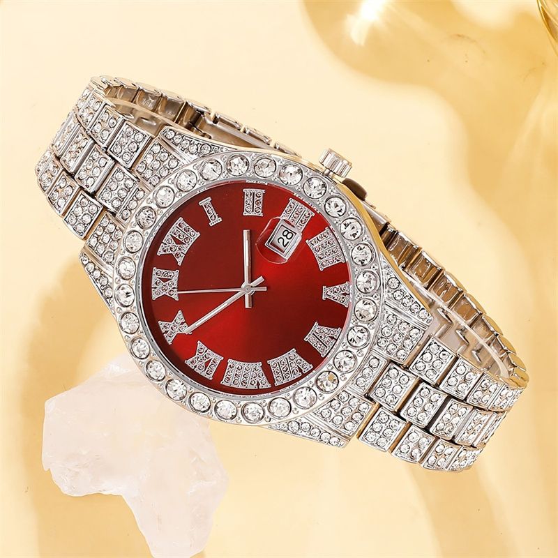 2025 3-Piece Hip-Hop Jewelry Set:Rhinestone Cuban Link Bracelet + Titanium Cross Pendant Necklace & Quartz Calendar Ice Watch Men's Streetwear Essentials (Gift-Ready Unisex Rapper Accessories)