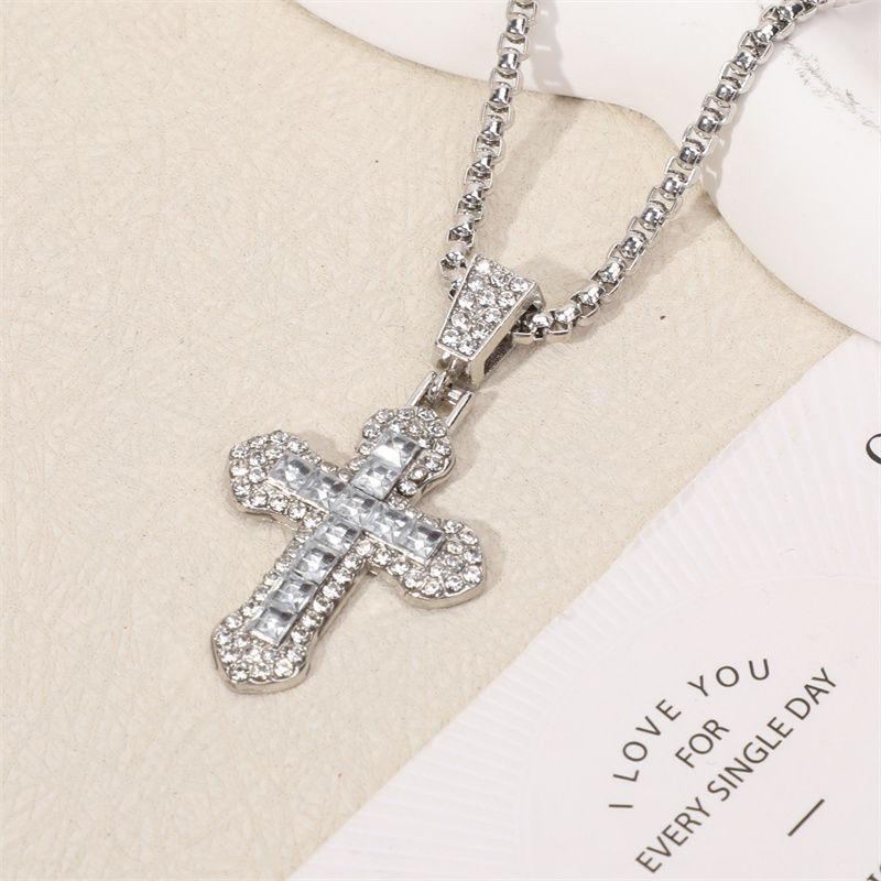 2025 3-Piece Hip-Hop Jewelry Set:Rhinestone Cuban Link Bracelet + Titanium Cross Pendant Necklace & Quartz Calendar Ice Watch Men's Streetwear Essentials (Gift-Ready Unisex Rapper Accessories)