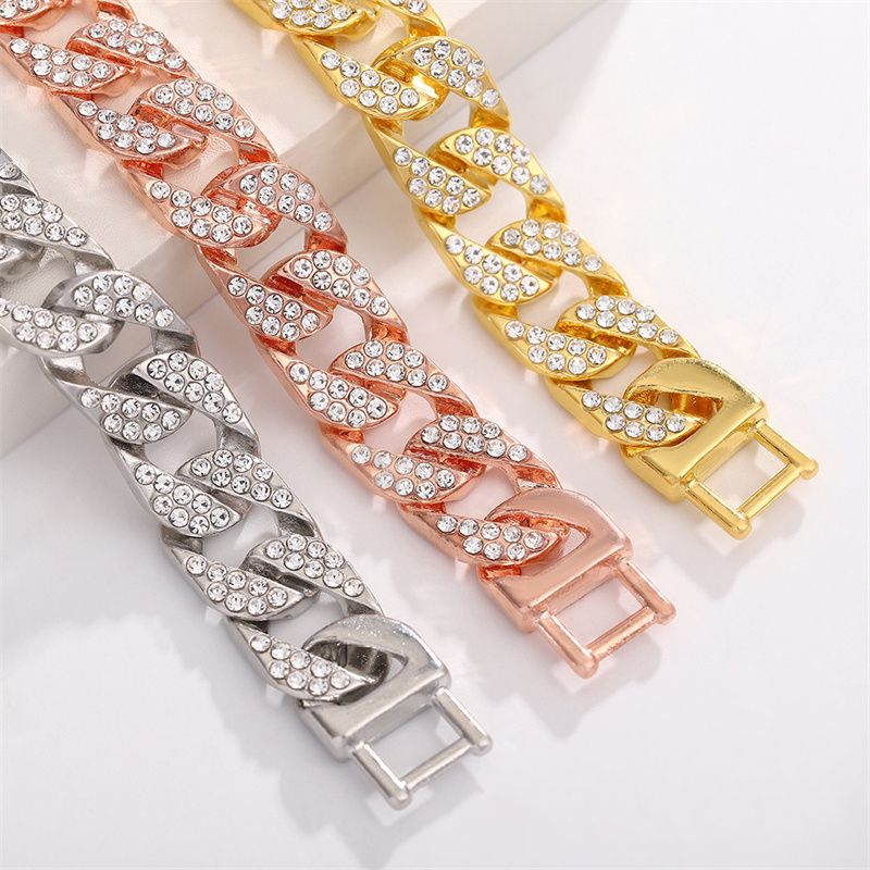 2025 3-Piece Hip-Hop Jewelry Set:Rhinestone Cuban Link Bracelet + Titanium Cross Pendant Necklace & Quartz Calendar Ice Watch Men's Streetwear Essentials (Gift-Ready Unisex Rapper Accessories)