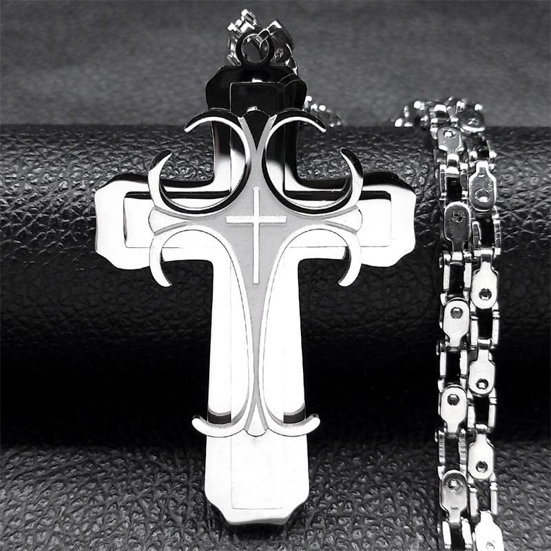 New Stainless Steel Large Cross Pendant Necklace for Men – Gold-Plated Jewelry, Christmas & Holiday Gifts with Adjustable Chain, Spiritual Protection & Durable Design for Faith & Style
