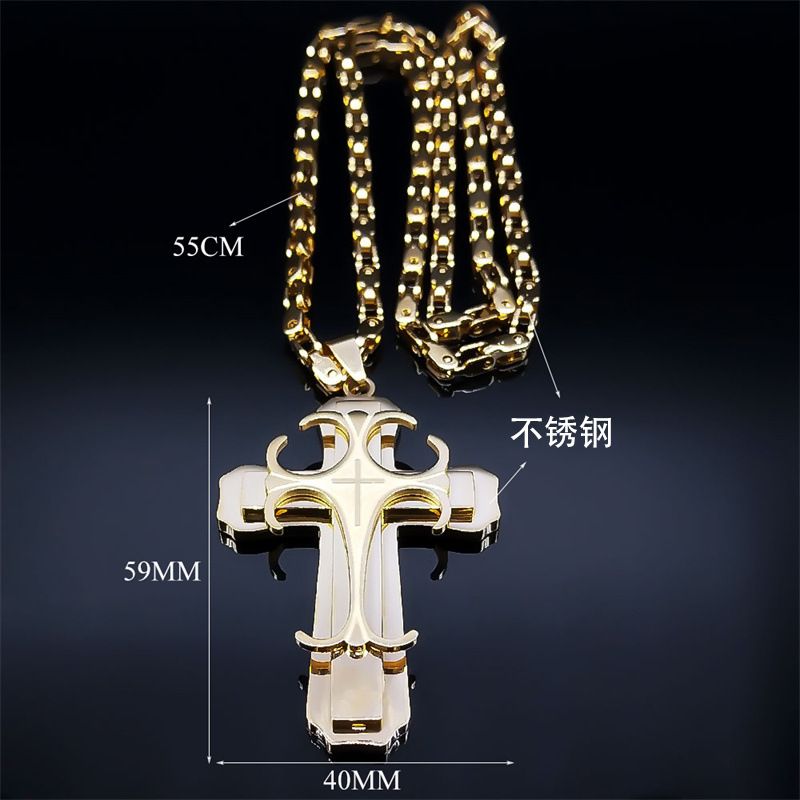 New Stainless Steel Large Cross Pendant Necklace for Men – Gold-Plated Jewelry, Christmas & Holiday Gifts with Adjustable Chain, Spiritual Protection & Durable Design for Faith & Style
